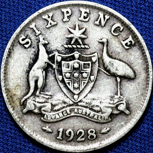 1928 Australian Sixpence, 'gVG / gF'