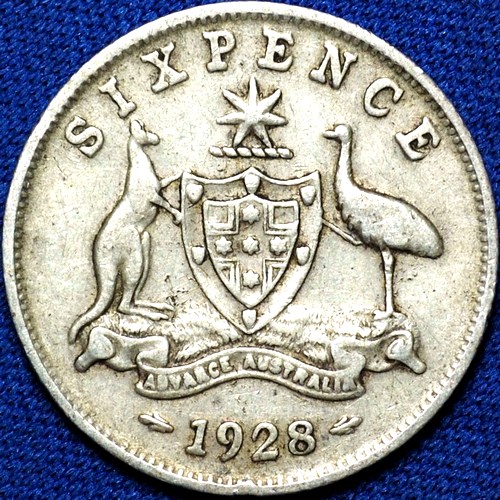 1928 Australian Sixpence, 'about Fine / about Very Fine'