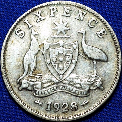 1928 Australian Sixpence, 'Fine'