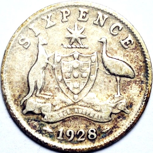 1928 Australian Sixpence, 'Very Good / Fine', toned