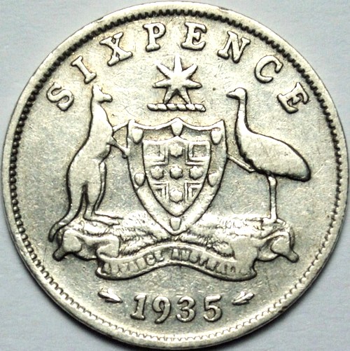 1935 Australian Sixpence, 'good Very Good / Fine', cleaned