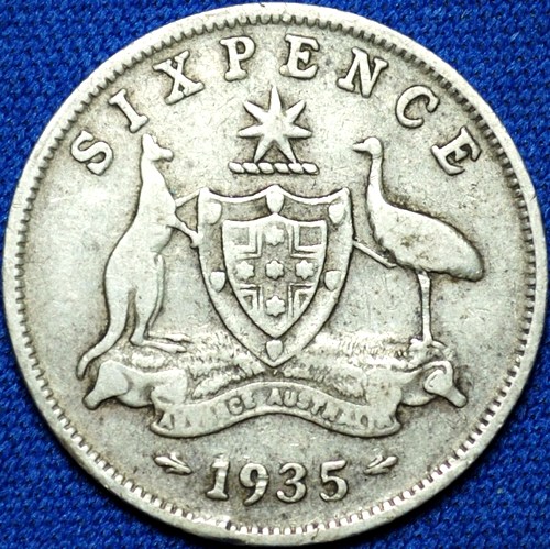 1935 Australian Sixpence, 'about Fine'