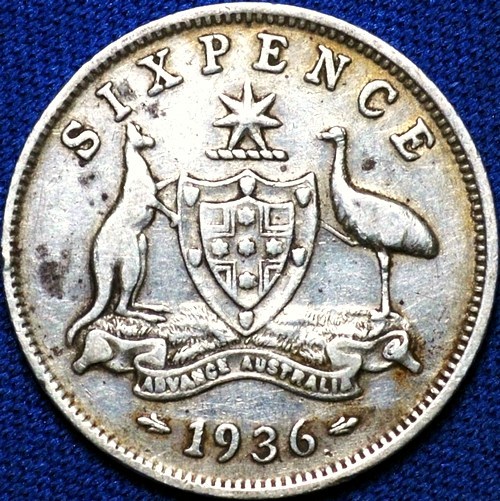 1936 Australian Sixpence, 'good Fine', cleaned