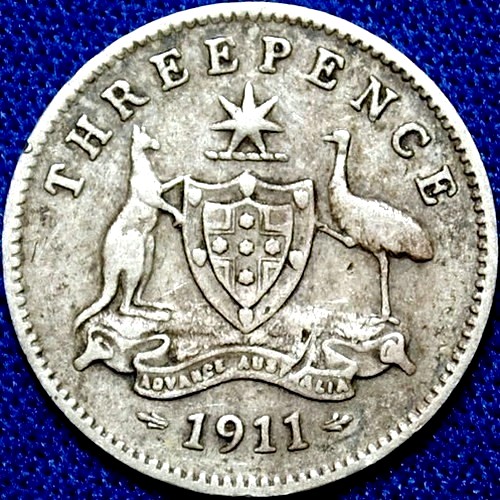 1911 Australian Threepence, 'VG/gF'