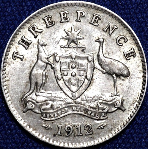 1912 Australian Threepence, 'about Extremely Fine'
