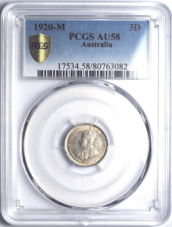 1920 Australian Threepence, PCGS AU58 'about Uncirculated'
