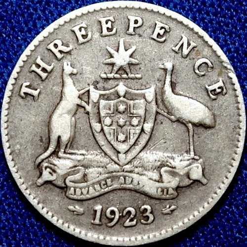 1923 Australian Threepence, 'about Fine'