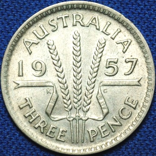 1957 Australian Threepence, 'average circulated'
