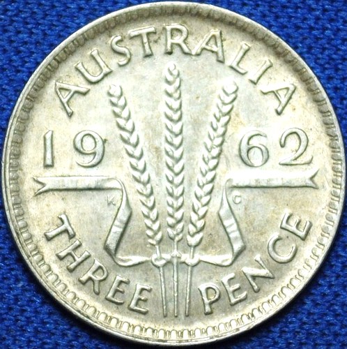 1962 Australian Threepence, 'average circulated'