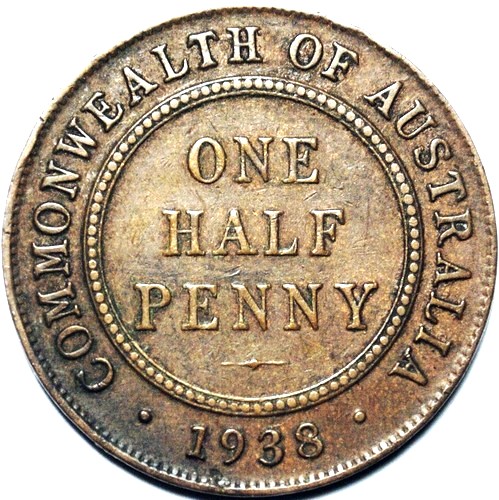 1938 Australian Halfpenny, 'average circulated'