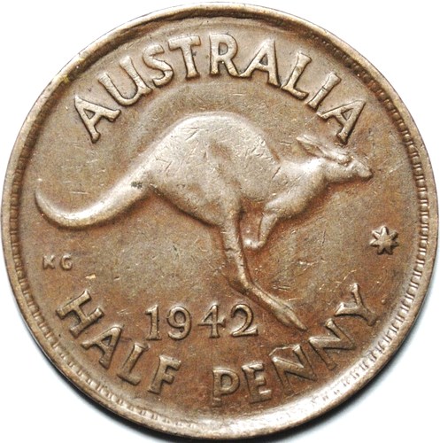 1942 y. Australian Halfpenny, 'average circulated'