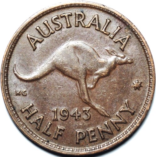 1943 m Australian Halfpenny, 'average circulated'
