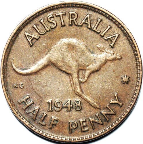 1948 m Australian Halfpenny, 'average circulated'